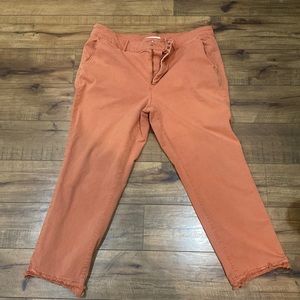 Loft ankle crop pants. Frayed look bottom. Dusty coral color. SZ14